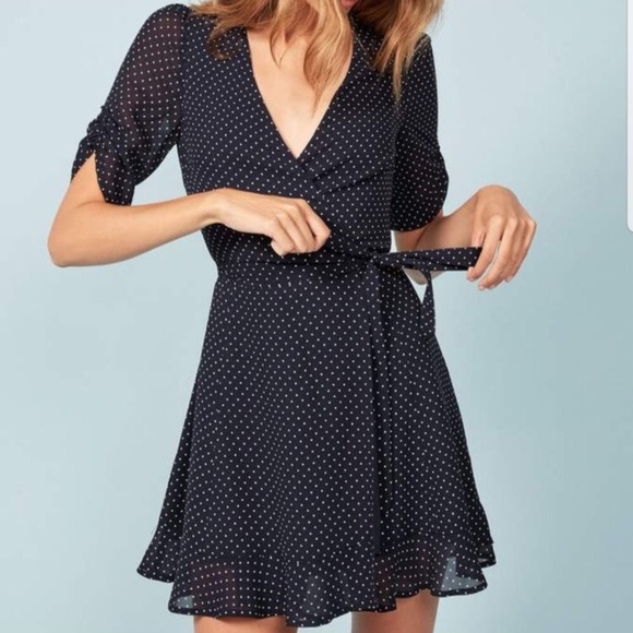 Reformation Dresses & Skirts - Reformation Monica Dress Navy Polka Dot Size XS